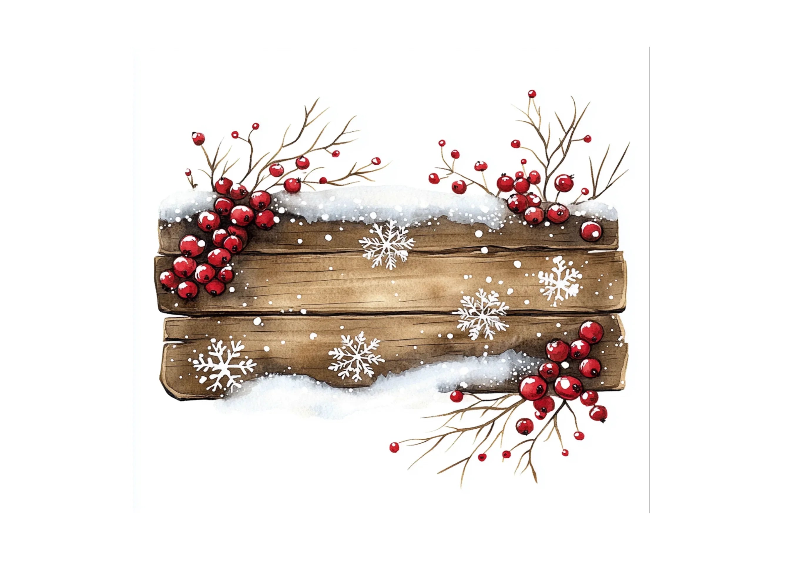 Snowy Berry Wooden Signs Clipart Bundle