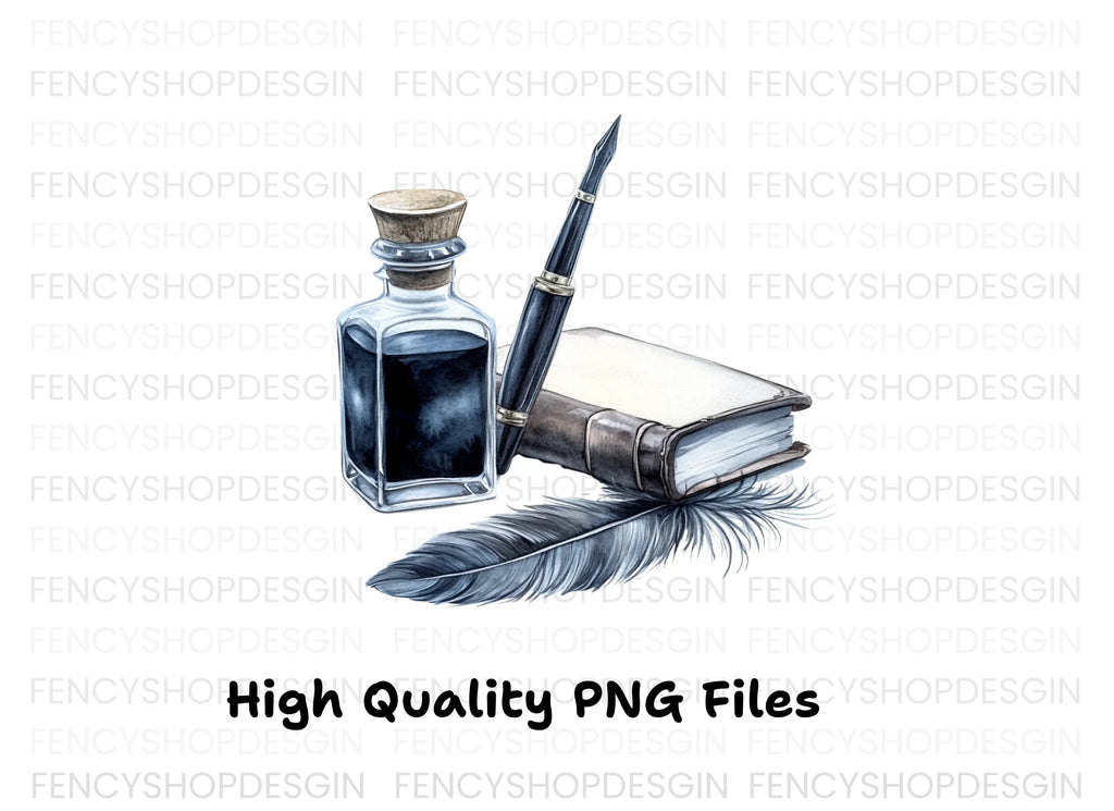 Inkwell Pen Feather Book Clipart Bundle