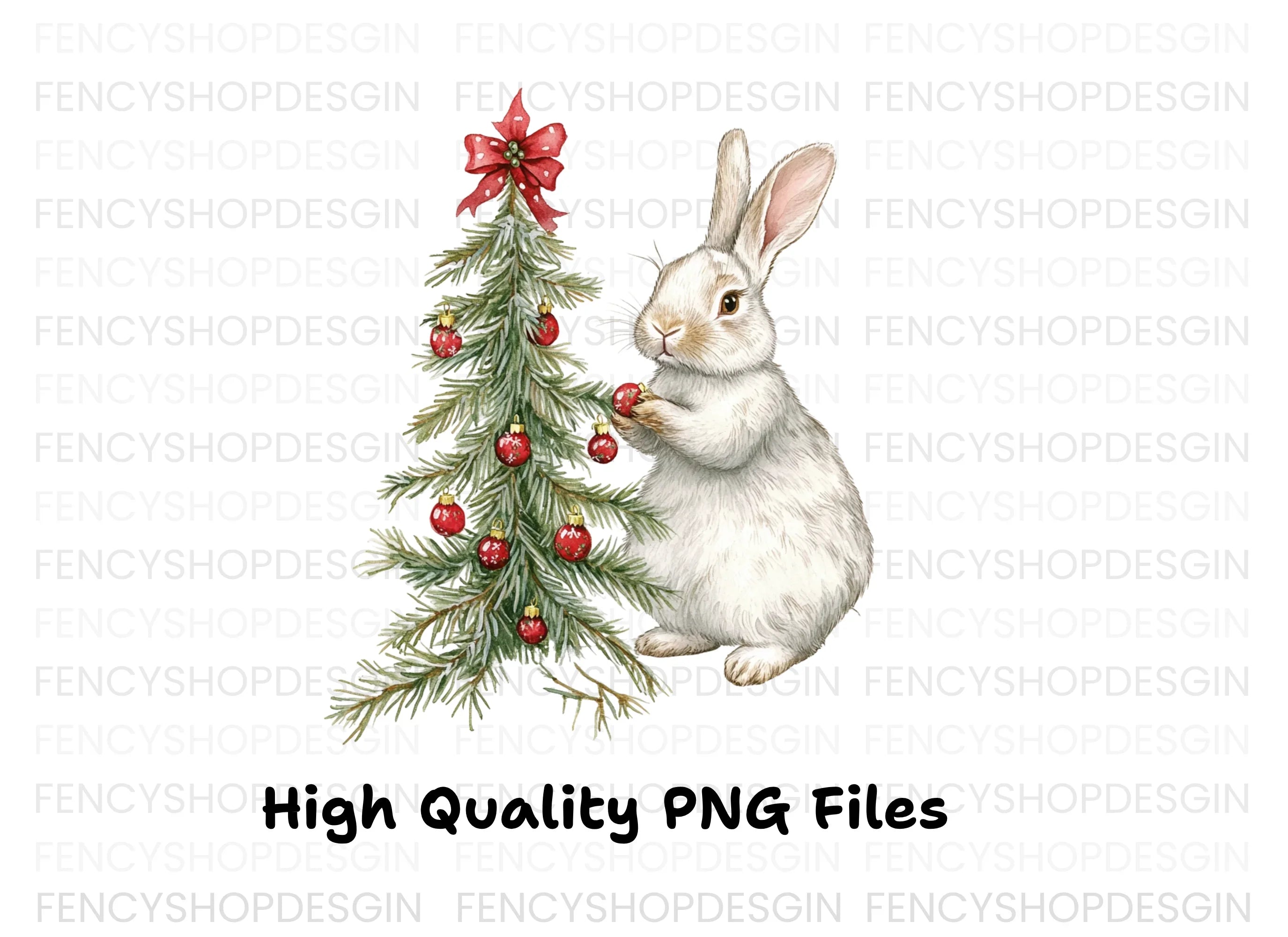 Cute Bunny Decorating Christmas Tree Clipart Bundle