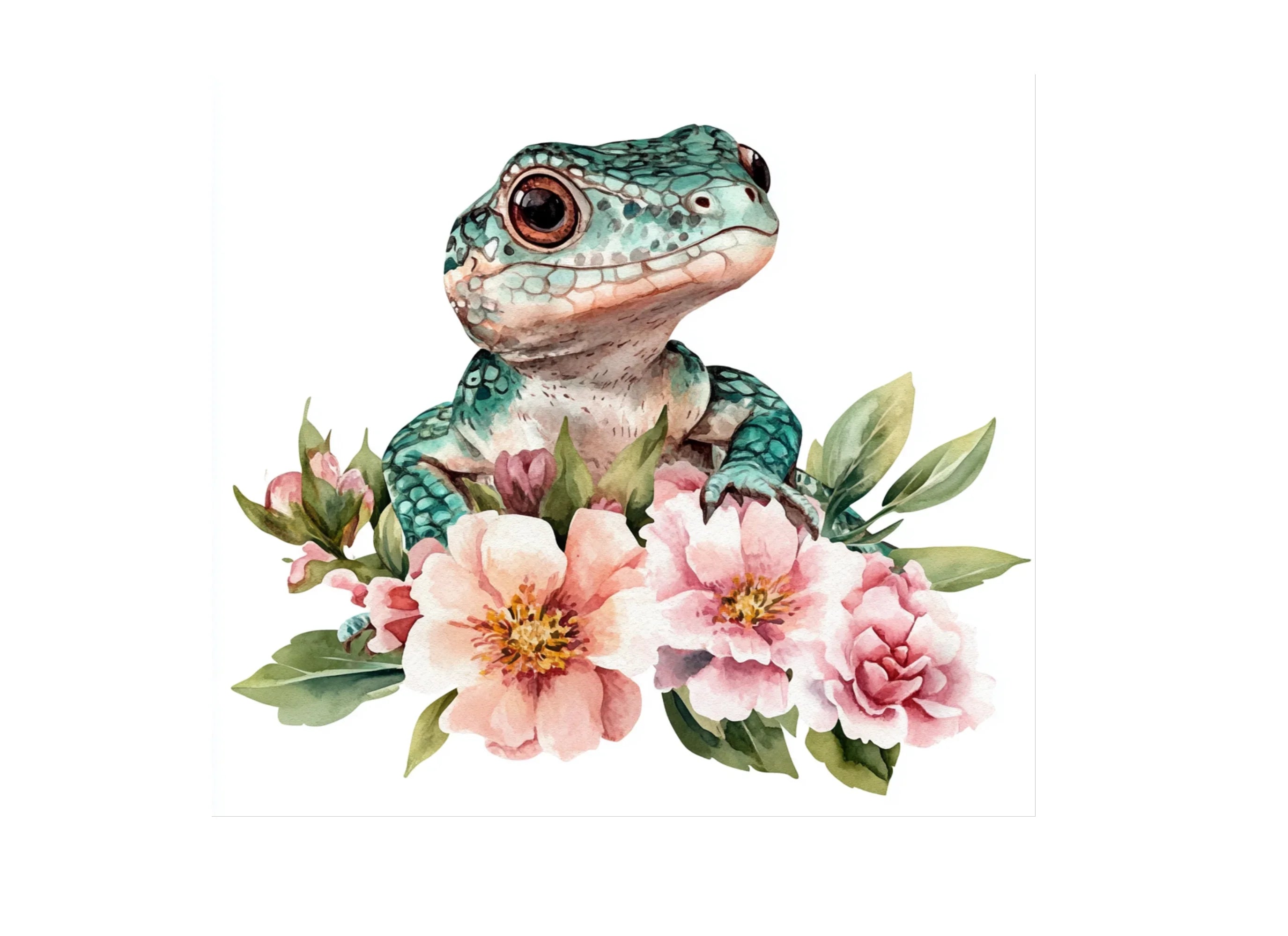 Baby Lizard and Flower Clipart Bundle
