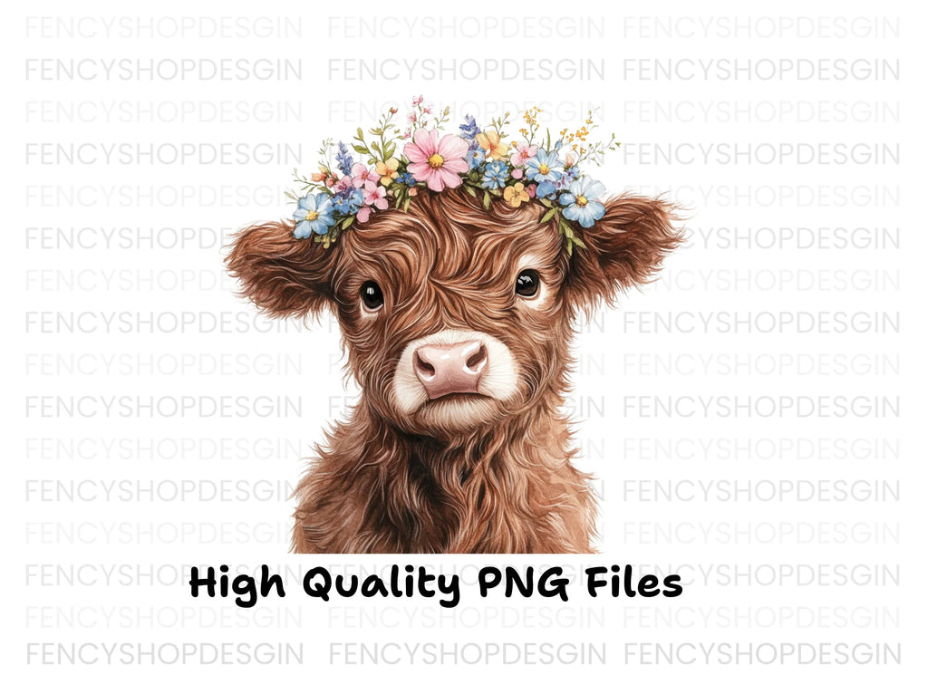 Cute Highland Cow Flower Crown Clipart Bundle