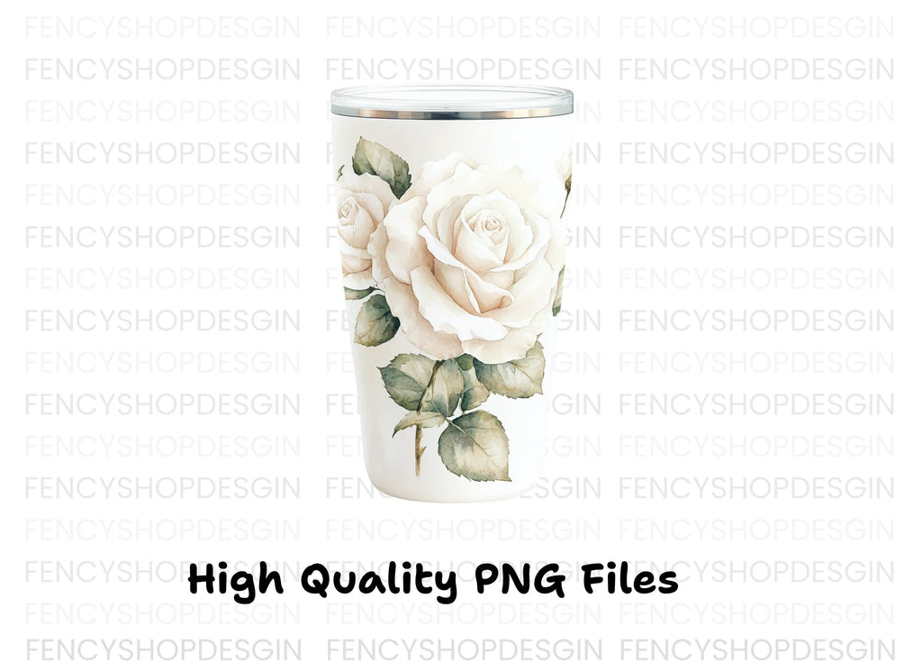 White Rose Tumbler Clipart Bundle
