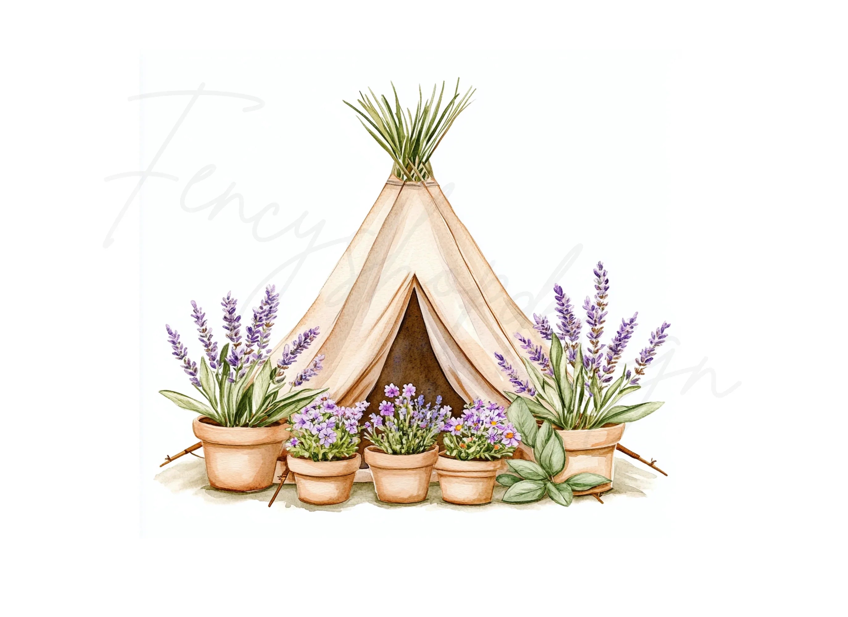 Boho Teepee Lavender Clipart Bundle
