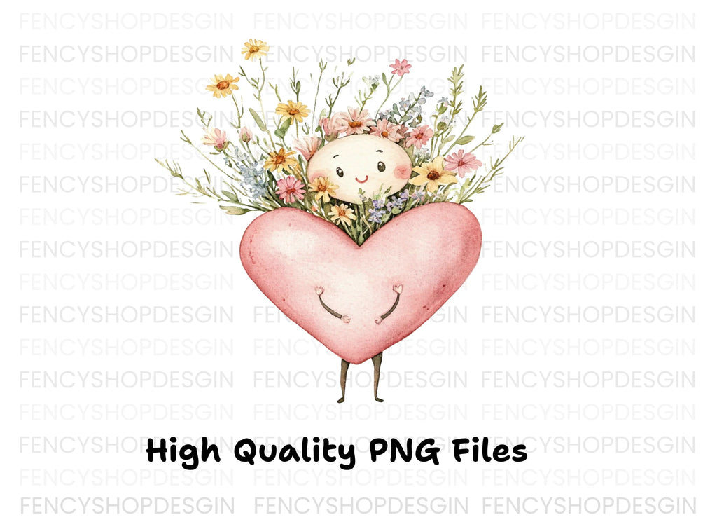 Cute Heart Flower Bouquet Clipart Bundle