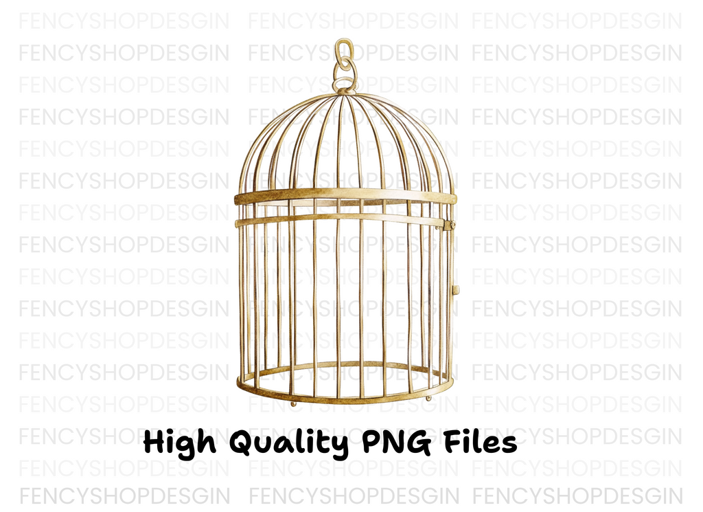 Vintage Gold Bird Cage Clipart Bundle