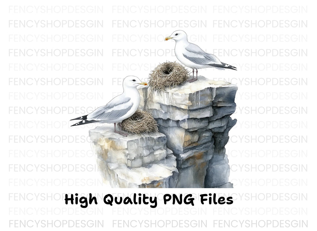 Seagulls on Rocks with Nests Clipart Bundle
