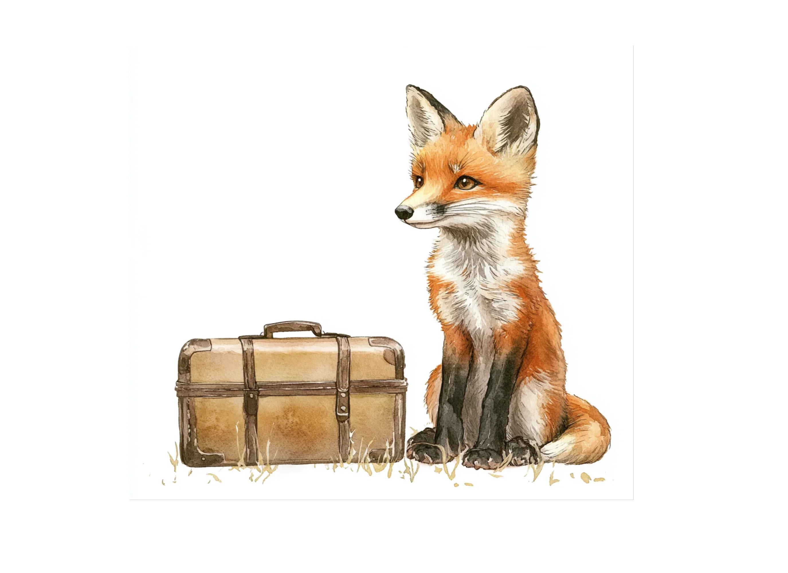 Traveling Fox with Suitcase Clipart Bundle
