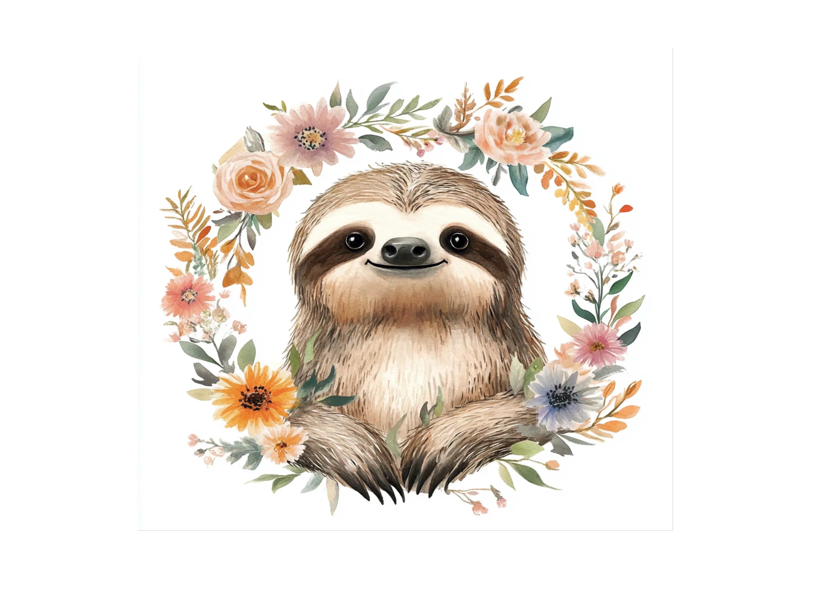 Cute Sloth Floral Wreath Clipart Bundle