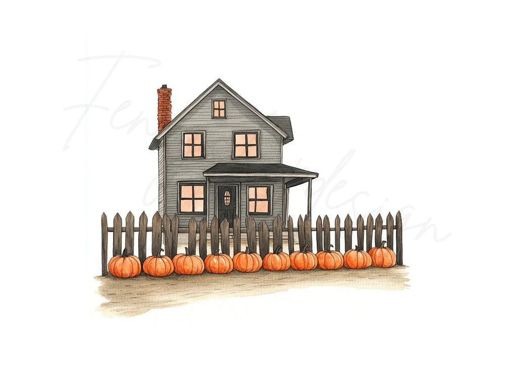 Autumn Pumpkin Fence House Clipart Bundle