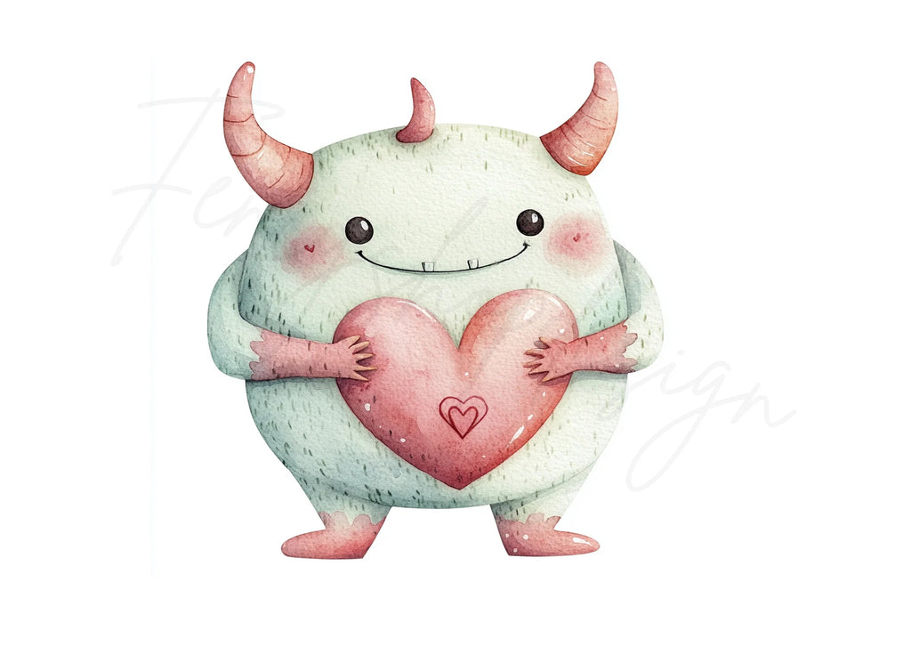 Cute Monster Heart Clipart Bundle