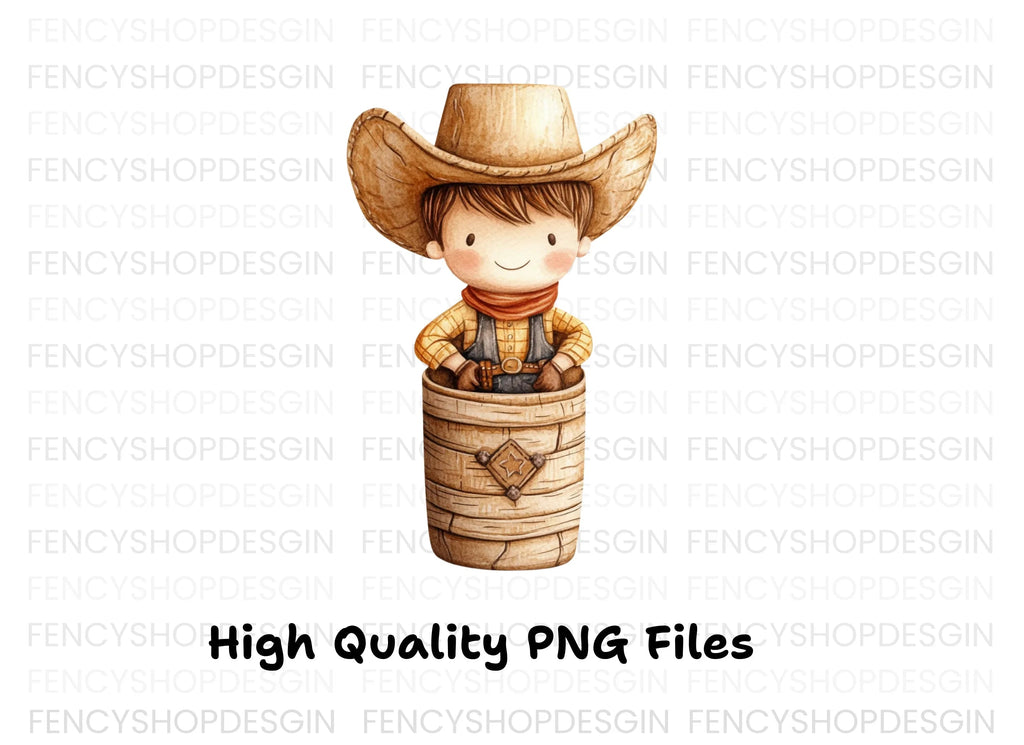 Adorable Cowboy in Barrel Clipart Bundle