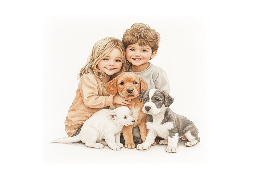 Cute Kids and Puppies Winter Clipart Bundle