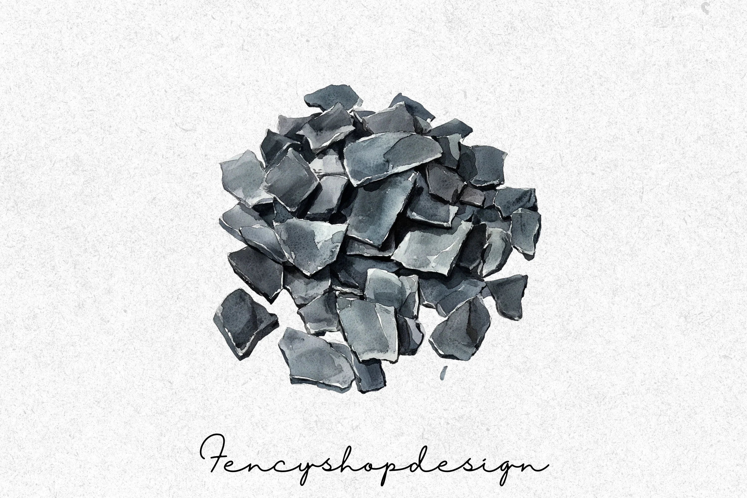 Smoke Clouds Grey Stone Shards Clipart Bundle