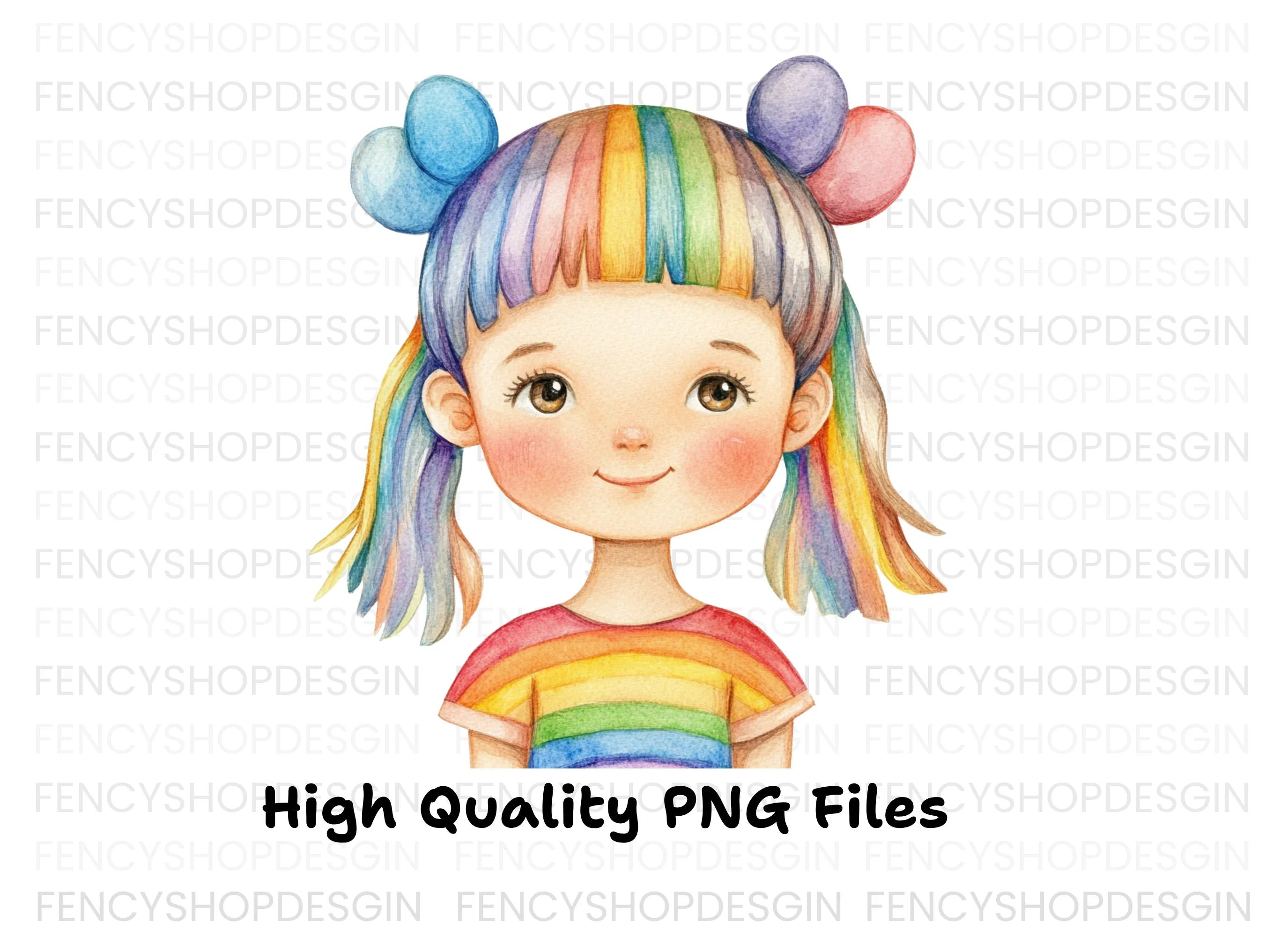 Rainbow Hair Girl Clipart Bundle