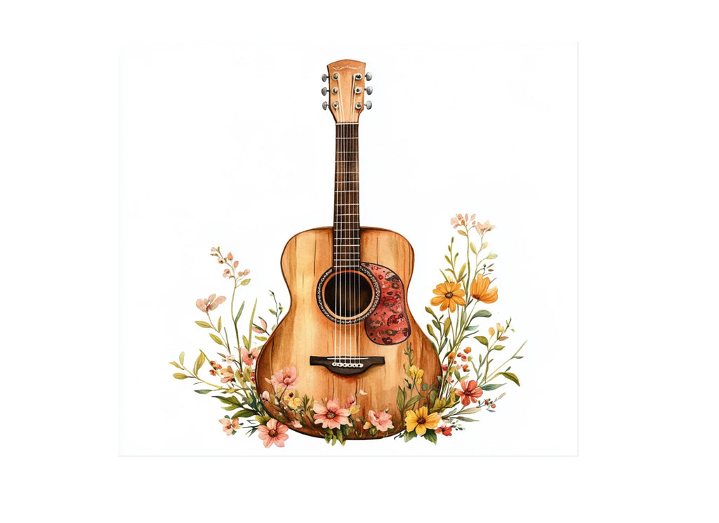 Floral Acoustic Guitar Clipart Bundle