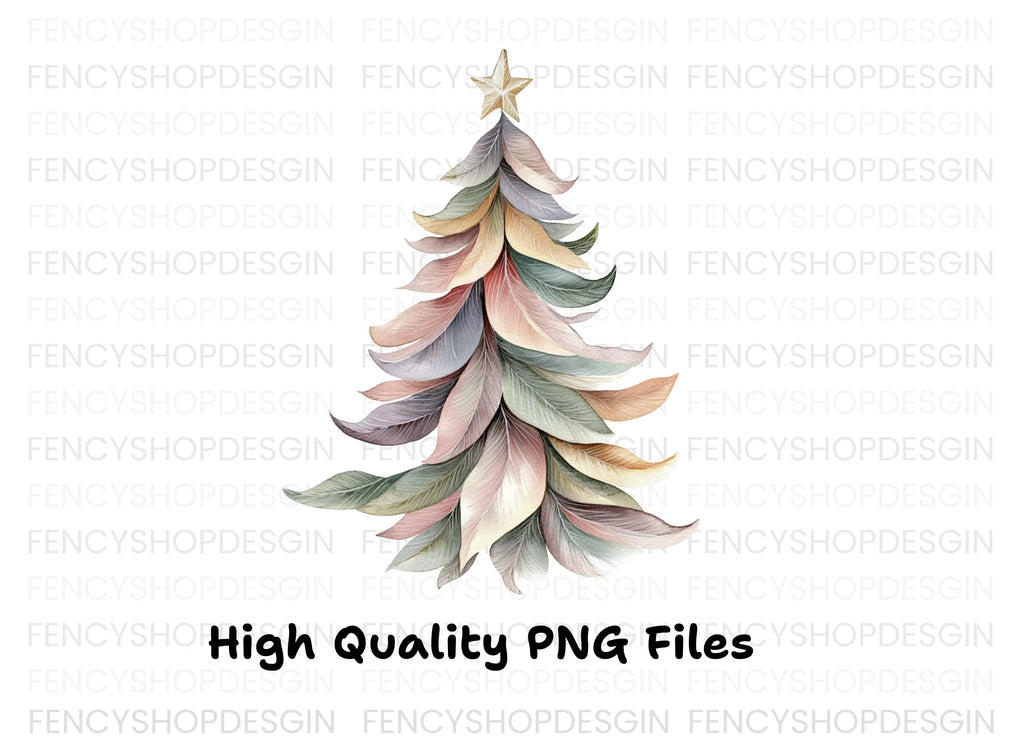 Pastel Feather Christmas Tree Clipart Bundle