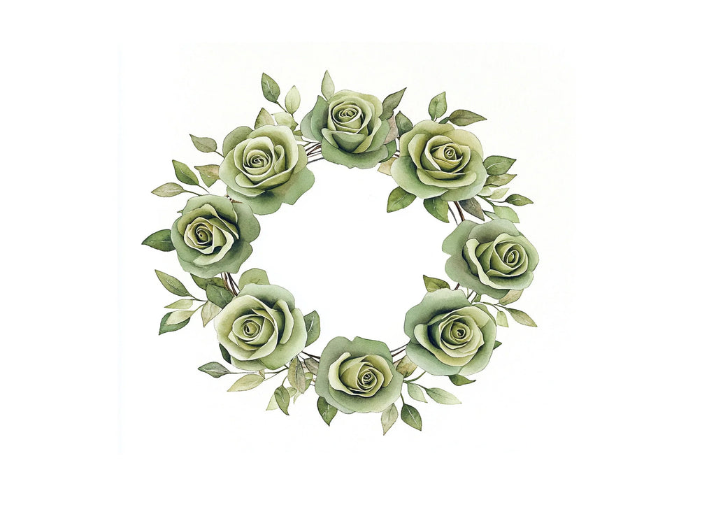 Green Rose Wreath Clipart Bundle