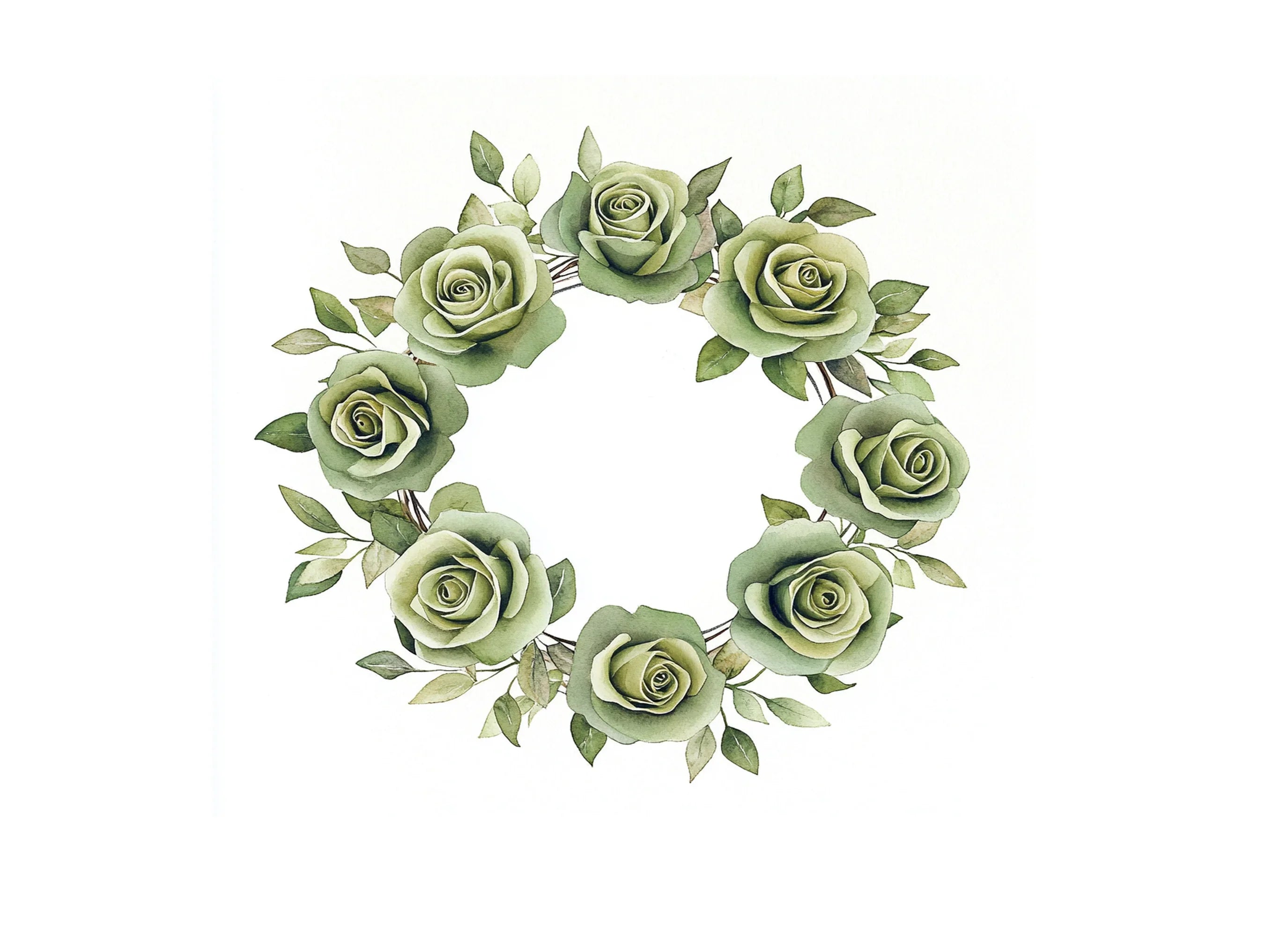 Green Rose Wreath Clipart Bundle