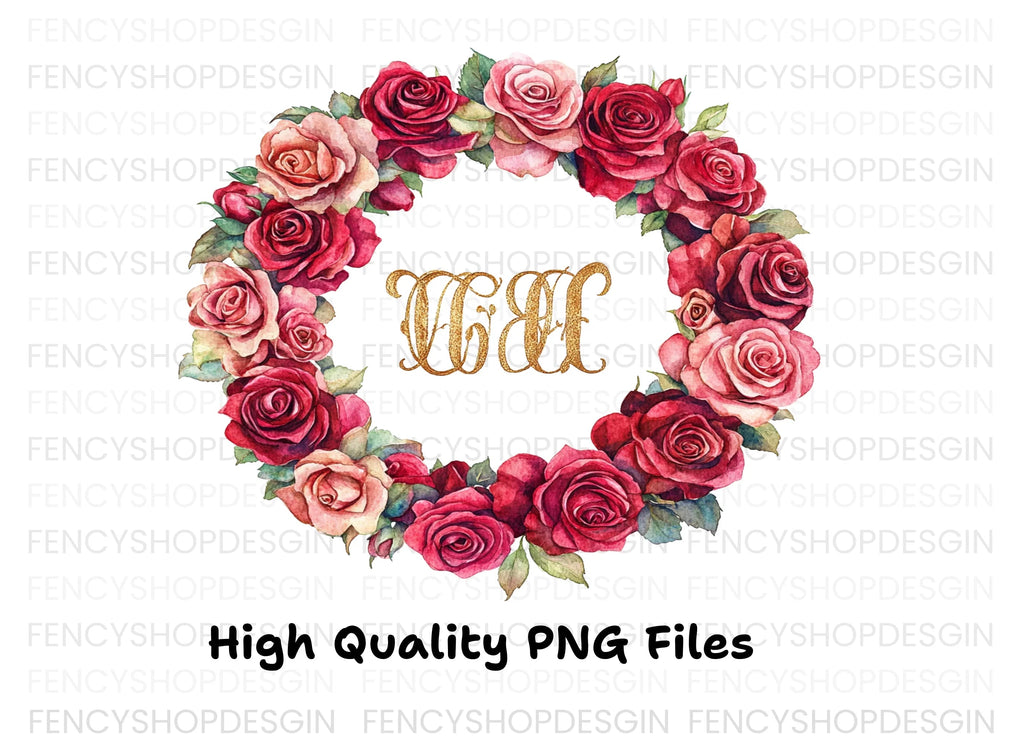 Rose Wreaths Monogram Clipart Bundle