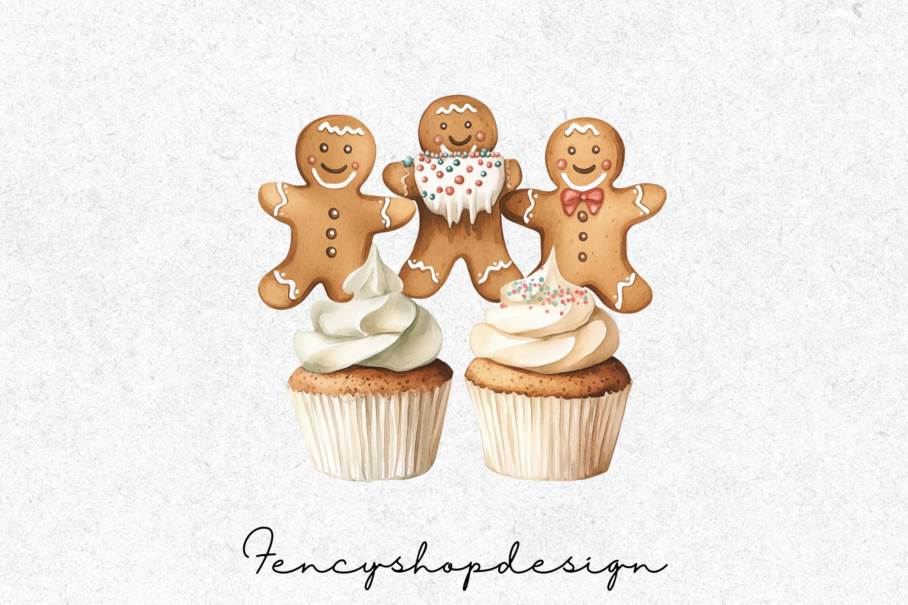 Gingerbread Men Cupcakes Clipart Bundle