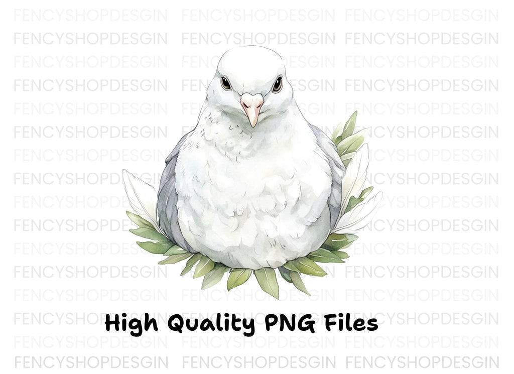 White Dove with Green Leaves Clipart Bundle