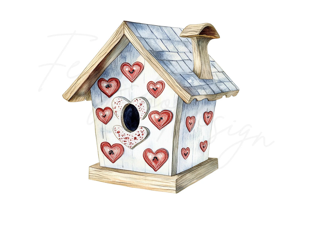 Heart Decorated Birdhouse Clipart Bundle