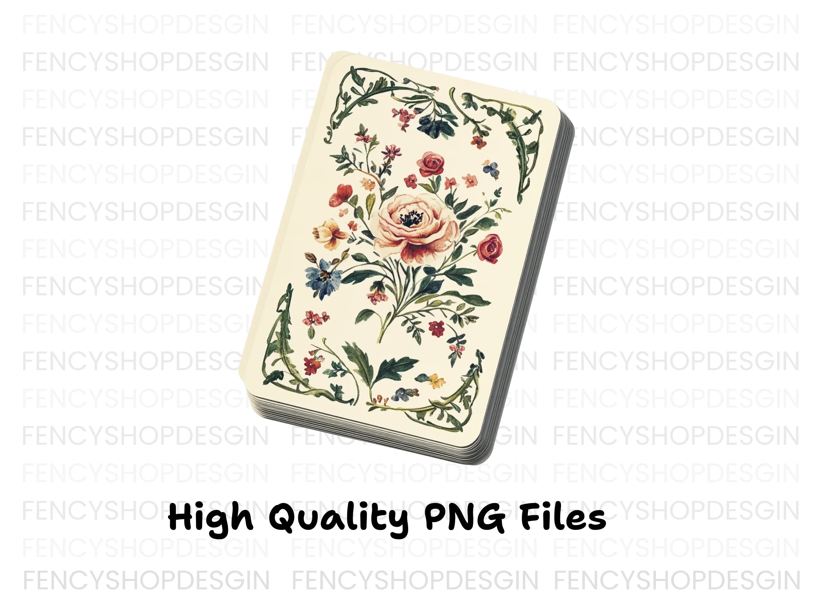 Elegant Floral Playing Cards Clipart Bundle