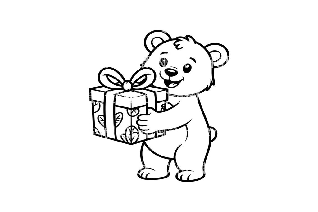 Happy Bear with Gift Box Coloring Books