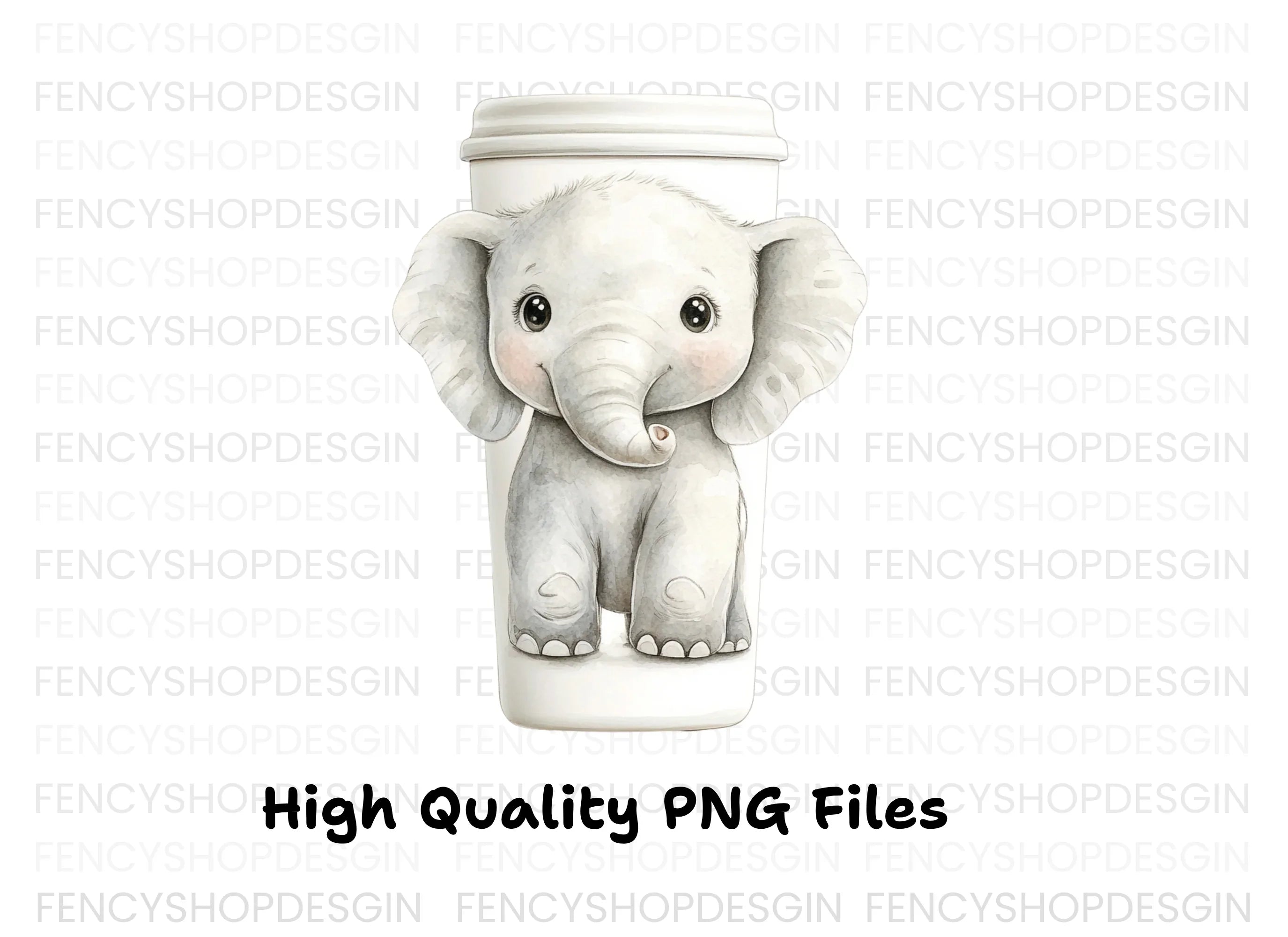 Sweet Elephant Hugging Coffee Cup Clipart Bundle