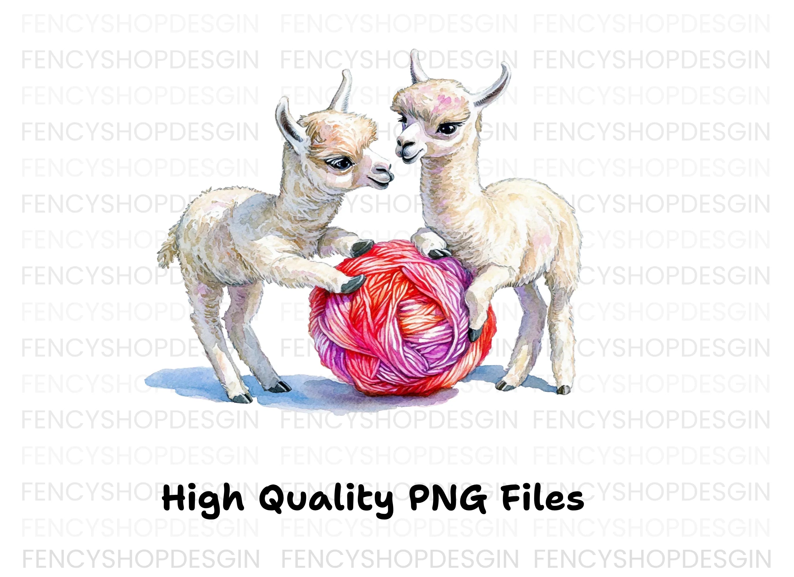 Cute Baby Llamas Playing With Yarn Clipart Bundle