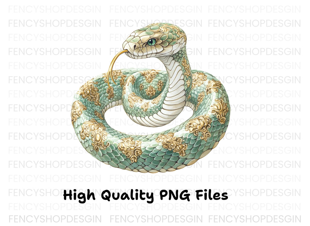 Elegant Green Ornate Snake Clipart Bundle