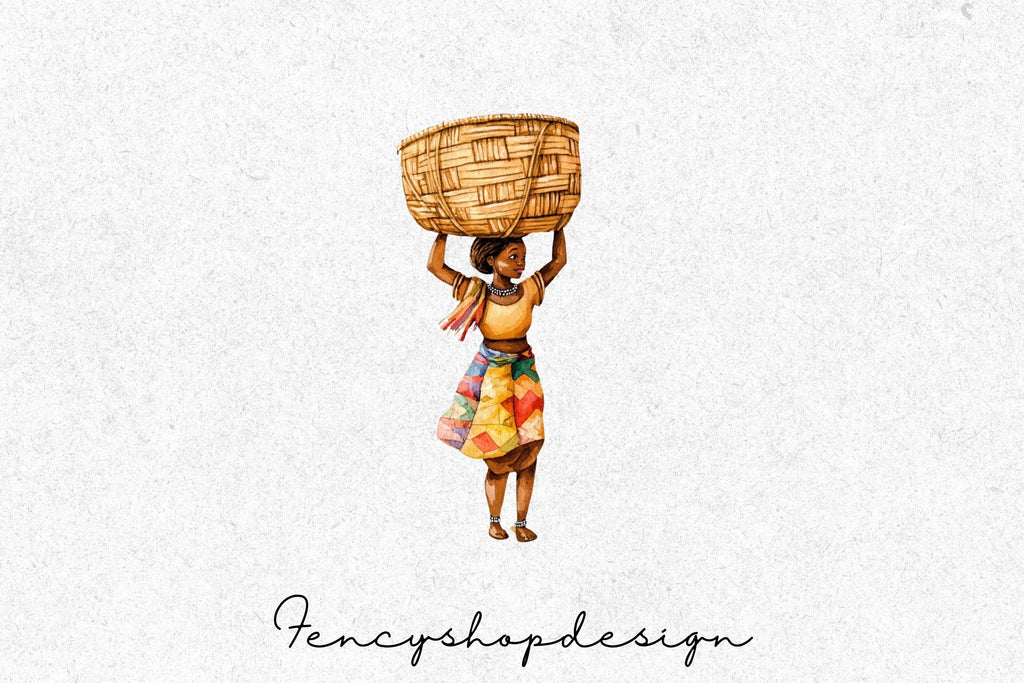 Afrocentric Women with Baskets Clipart Bundle