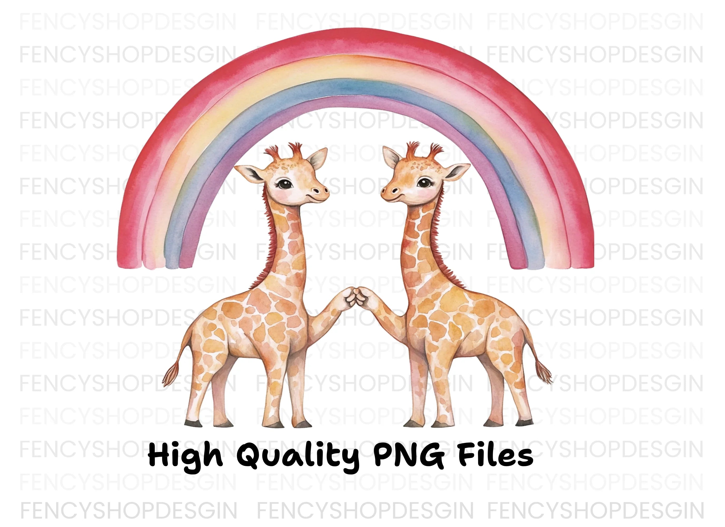 Cute Giraffes Under Rainbow Clipart Bundle