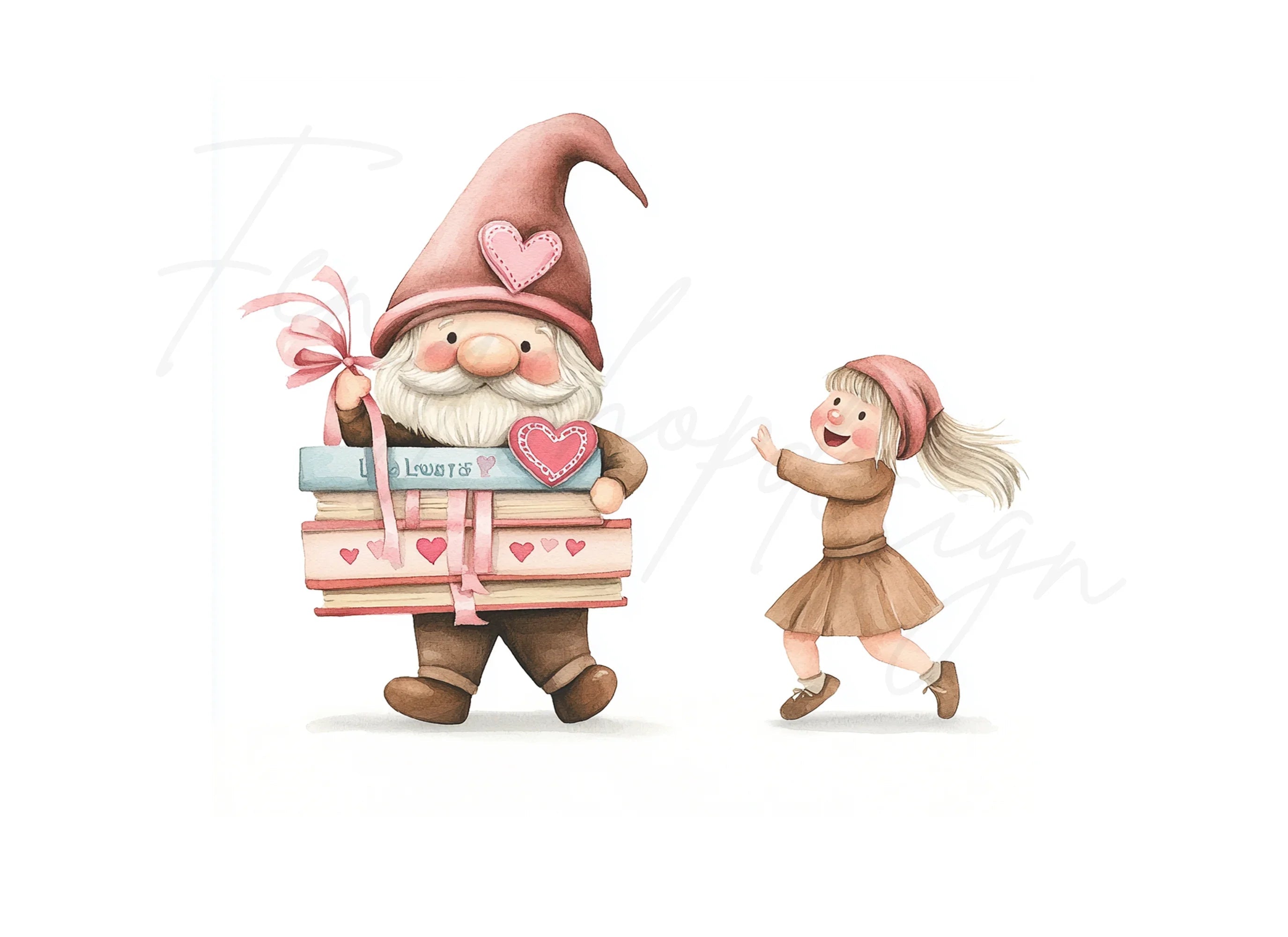 Cute Gnomes and Girls with Books Clipart Bundle