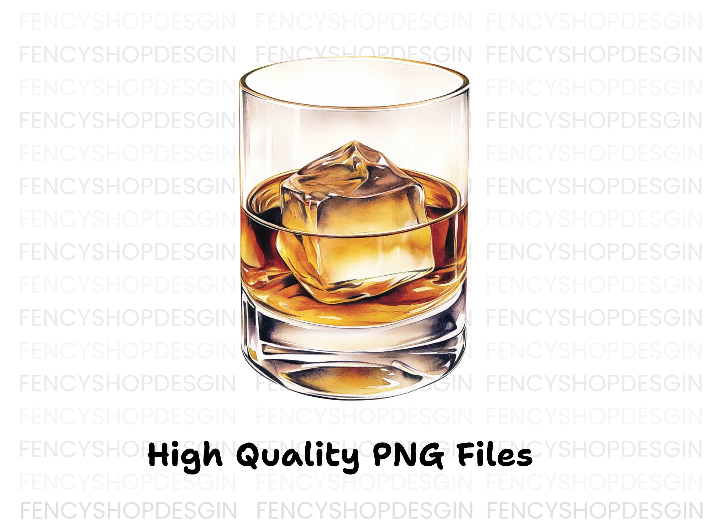 Whiskey Glasses with Ice Clipart Bundle