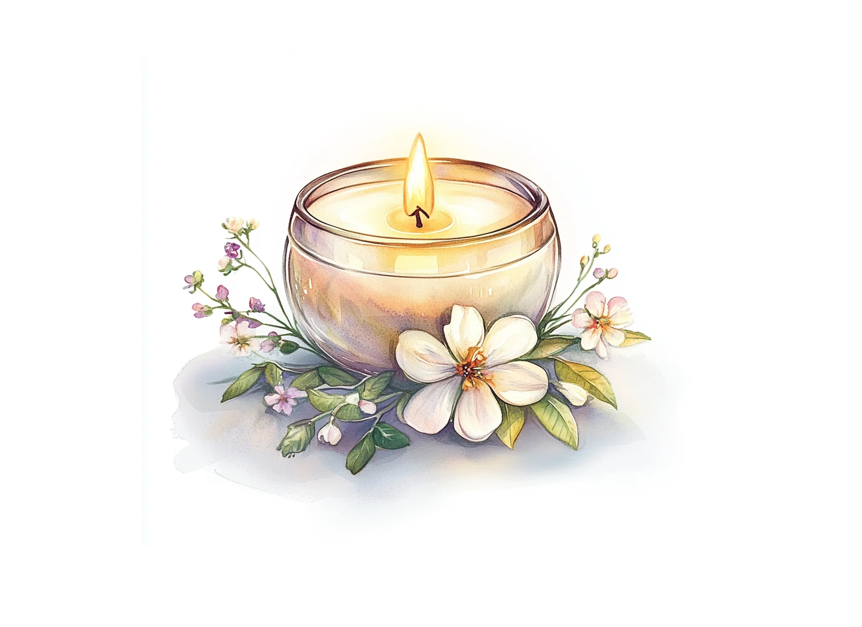 Candle White Flowers Clipart Bundle