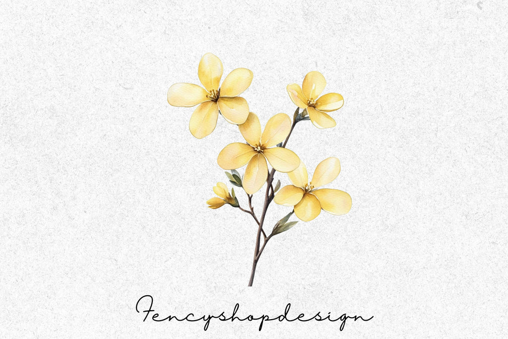 Delicate Yellow Floral Branch Clipart Bundle