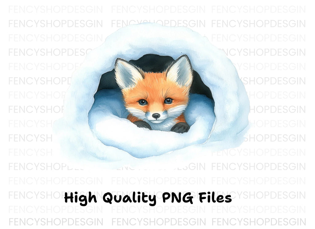 Baby Foxes in Log and Snow Clipart Bundle