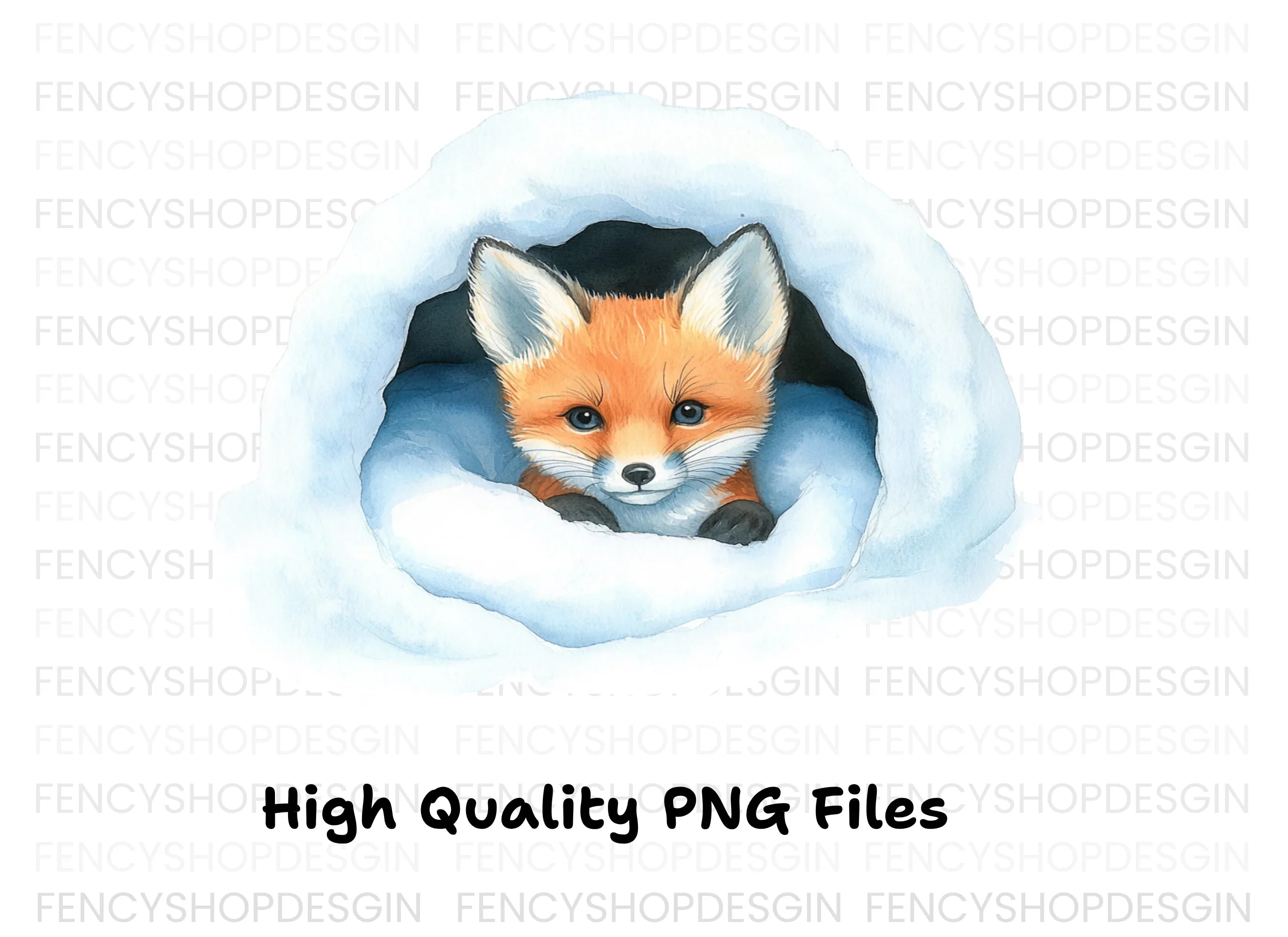 Baby Foxes in Log and Snow Clipart Bundle