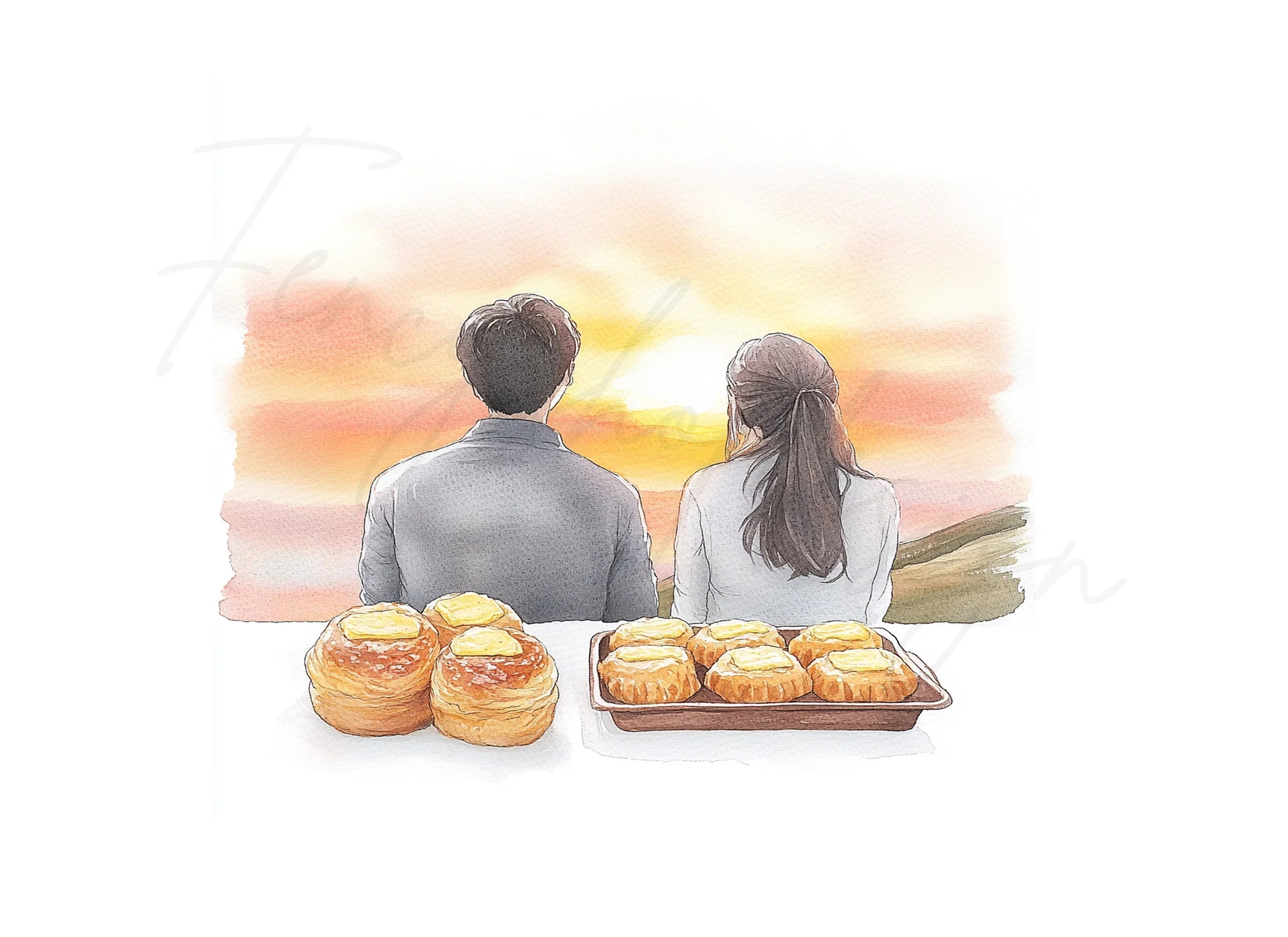 Couple Watching Sunset with Pastries Clipart Bundle