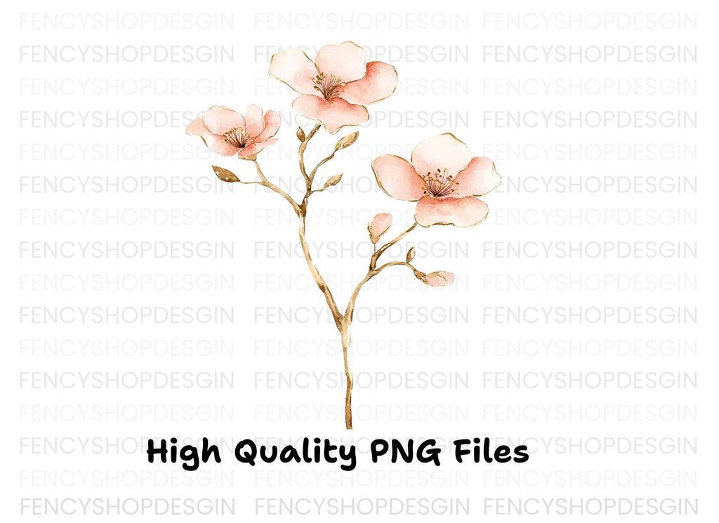 Pink Flower Branches Clipart Bundle