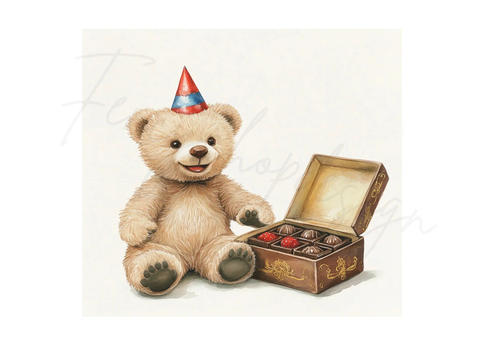 Birthday Bear with Chocolates Clipart Bundle