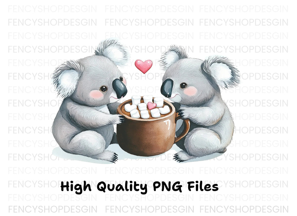 Sweet Koalas Sharing Hot Chocolate Clipart Bundle