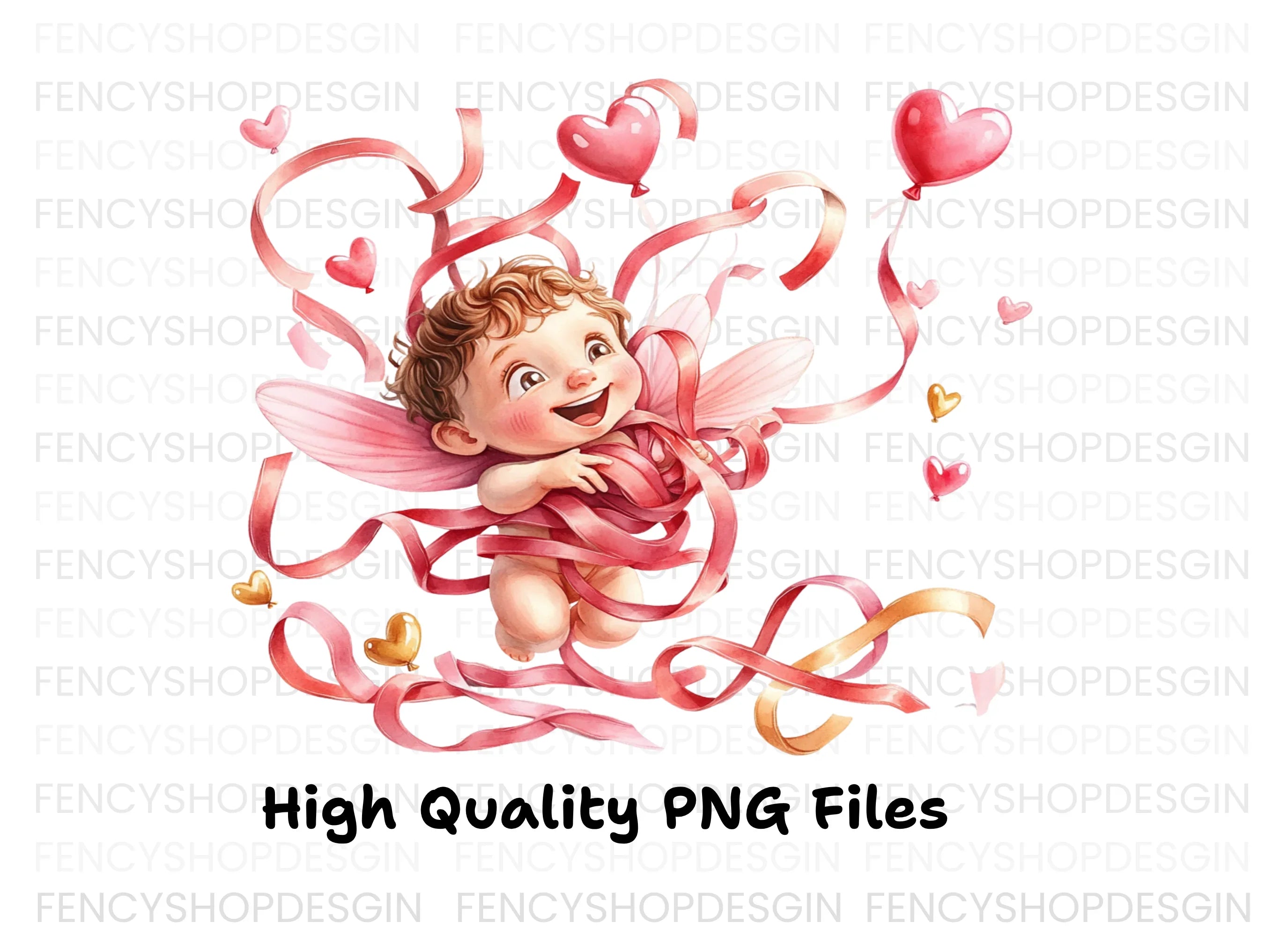 Playful Cupid with Ribbons Clipart Bundle