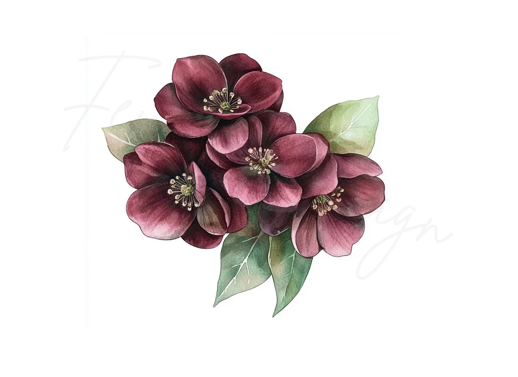 Dark Burgundy Flower Clipart Bundle