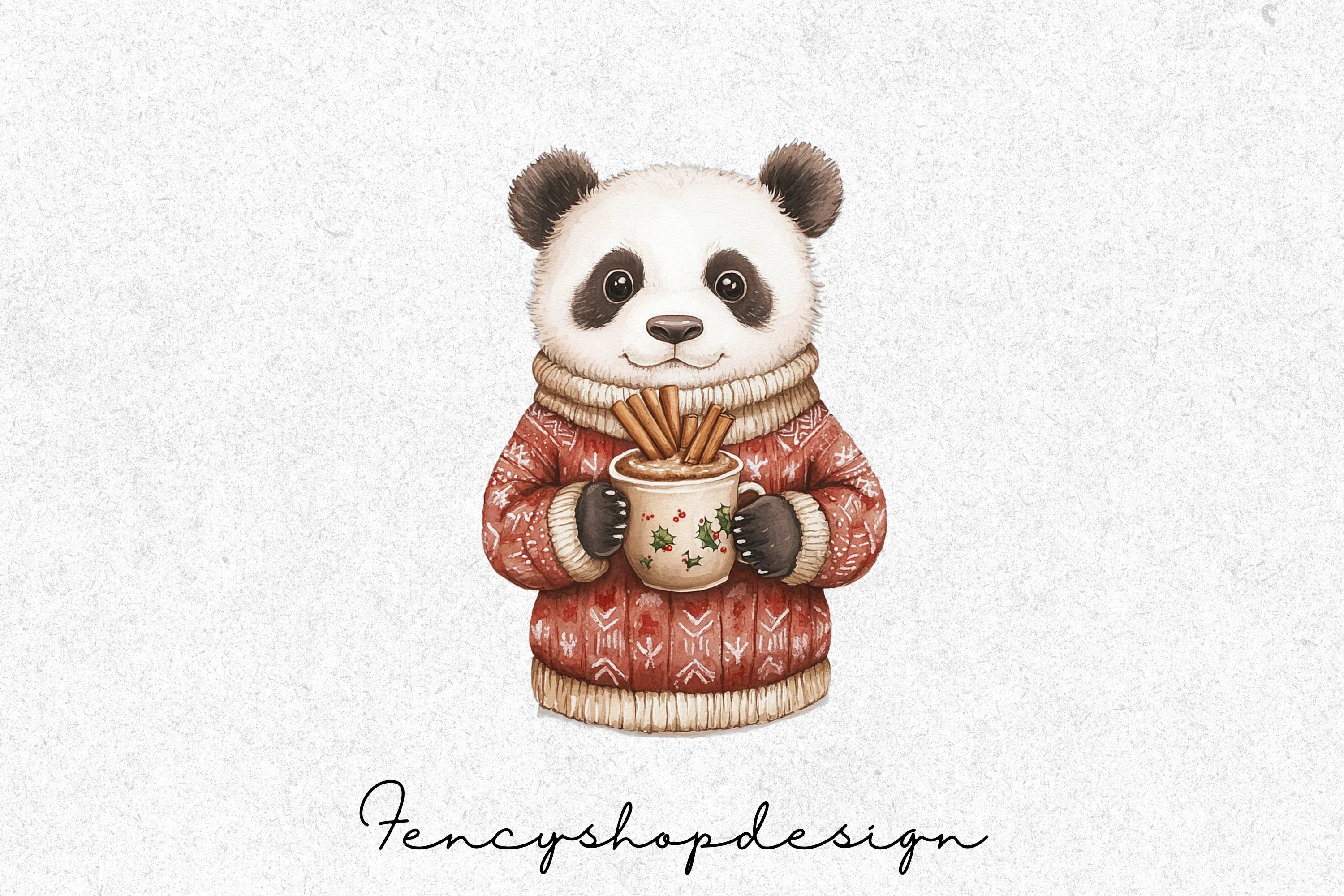 Cute Panda Winter Hot Chocolate Clipart Bundle