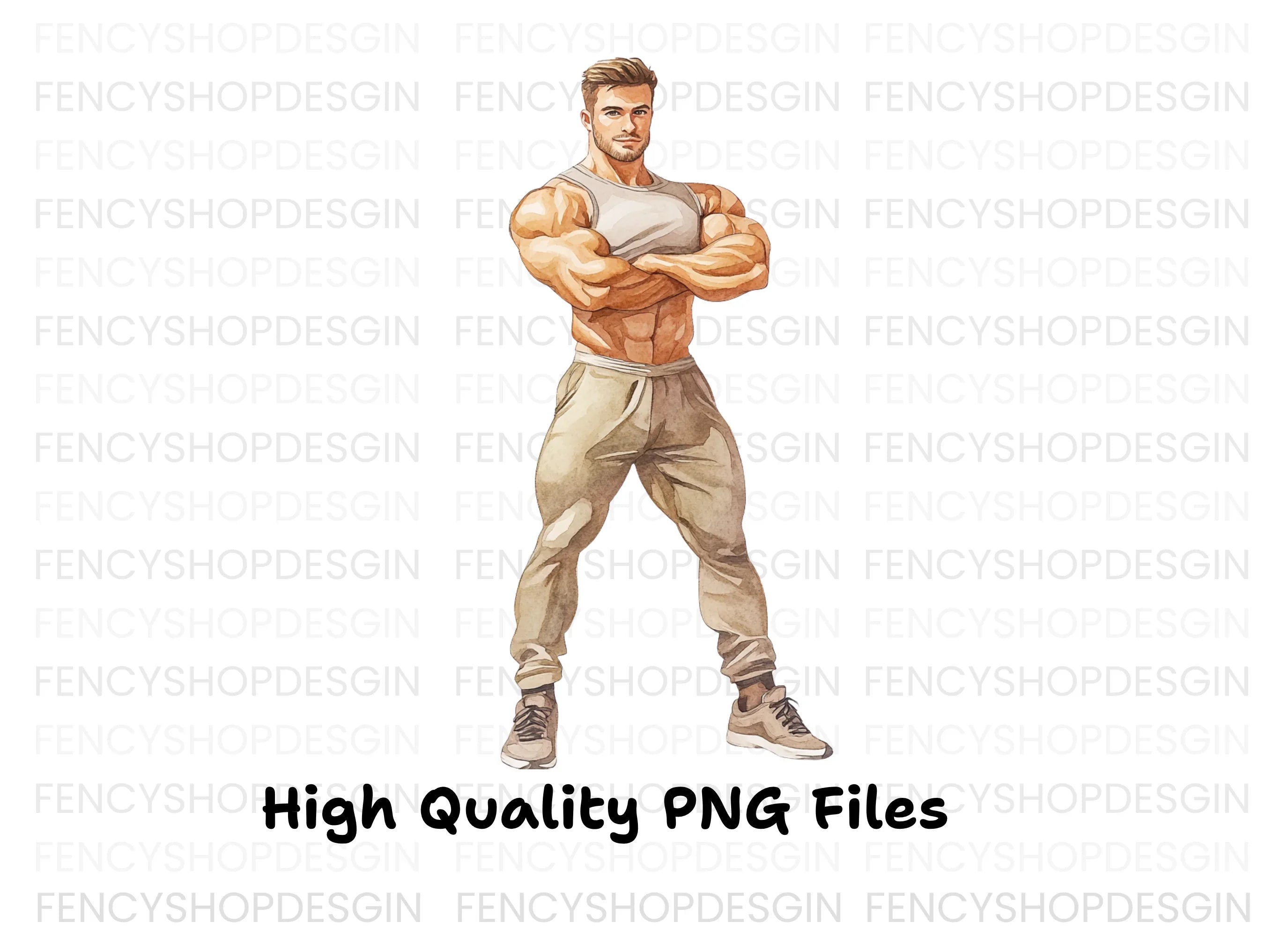 Muscular Men Bodybuilders Clipart Bundle
