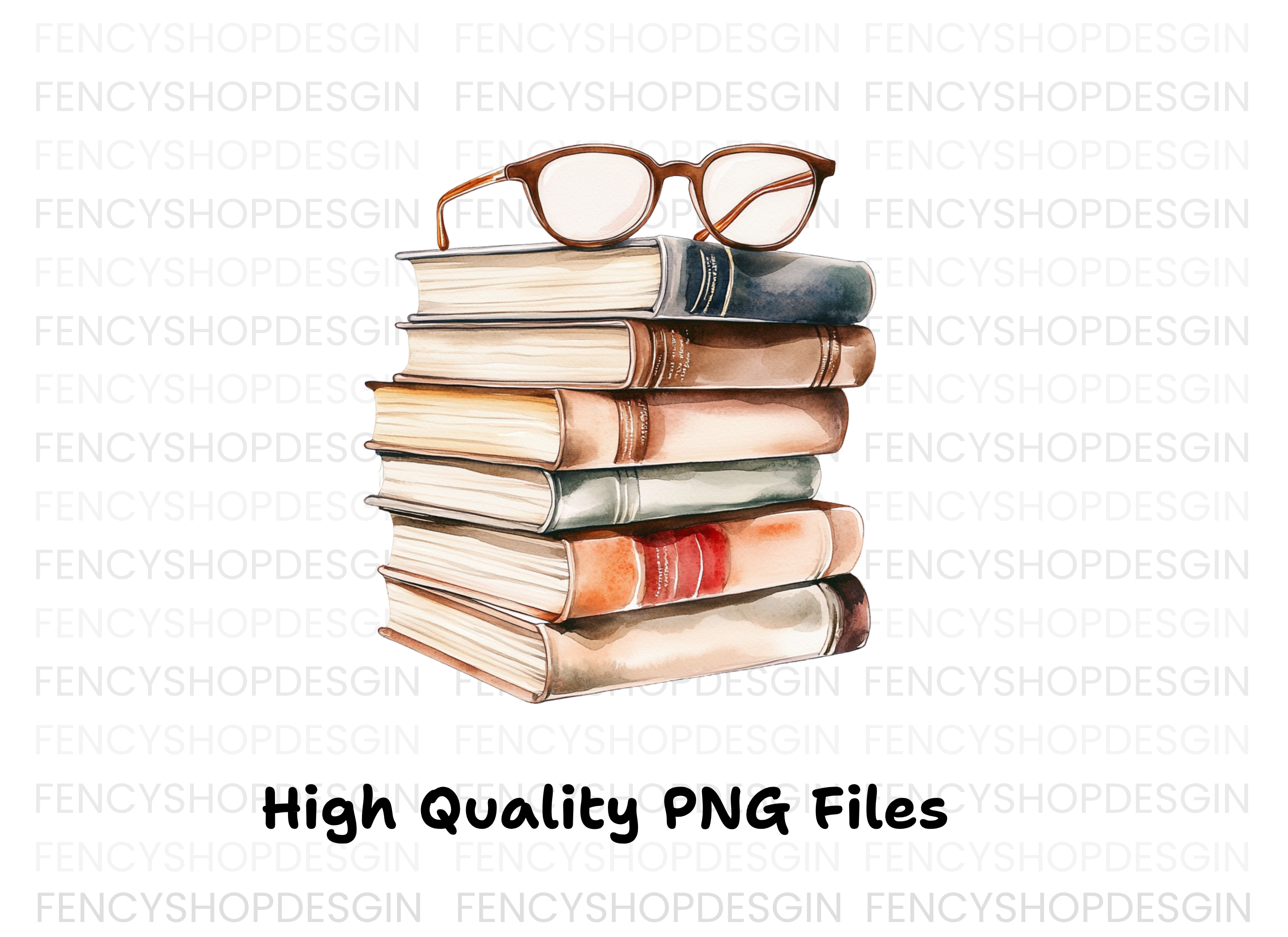 Stack of Books with Reading Glasses Clipart Bundle