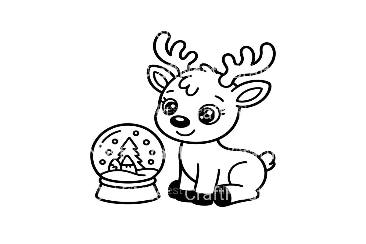 Cute Reindeer and Snow Globe Coloring Books