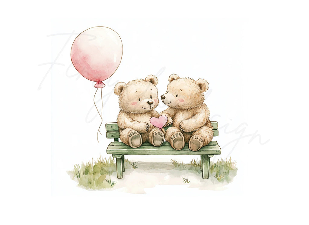 Romantic Bear Couple on Bench Clipart Bundle